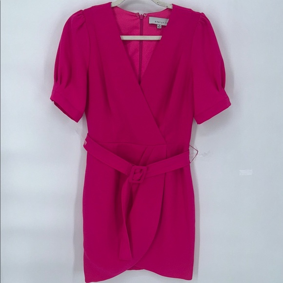 ADELYNRAE Tony Minidress Fuchsia Mini Wrap Dress Women’s puff sleeve Size Small - Picture 3 of 7